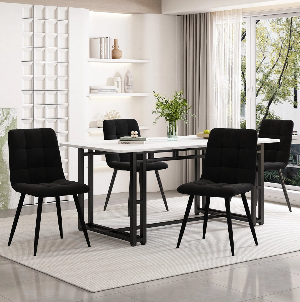 Set tavolo da pranzo nero con 4 sedie imbottite in velluto