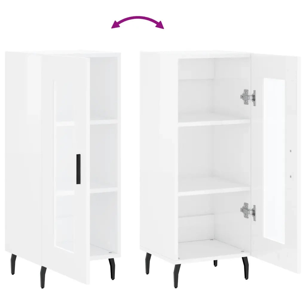 Credenza | Madia | Buffet da pranzo | Armadio da pranzo Bianco Lucido 34,5x34x90 cm in Legno Multistrato