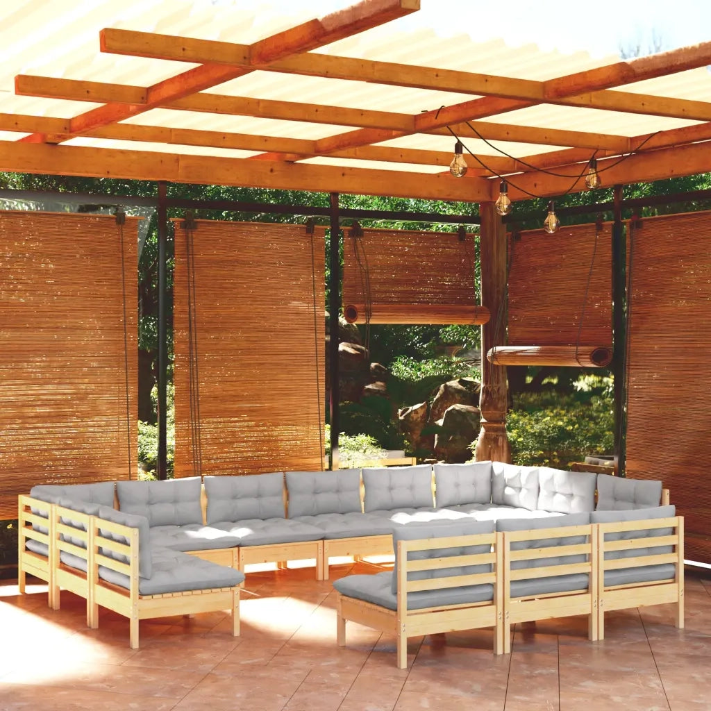 Set Divani da Giardino 13 pz con Cuscini Grigi Massello di Pino cod mxl 39285