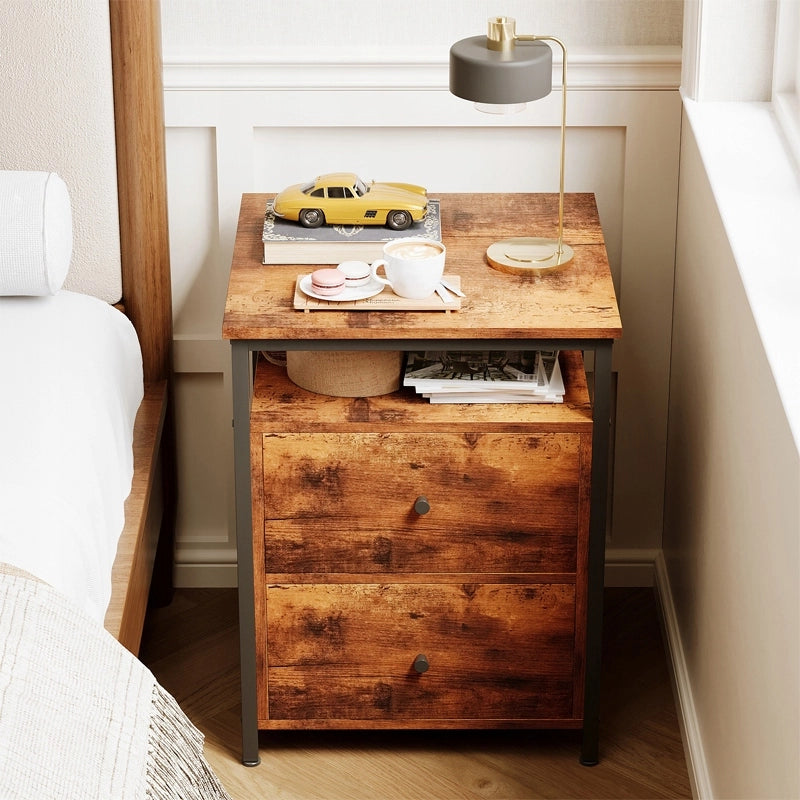 Comodino tavolino per camera da letto soggiorno cassetti loft marrone rustico retrò