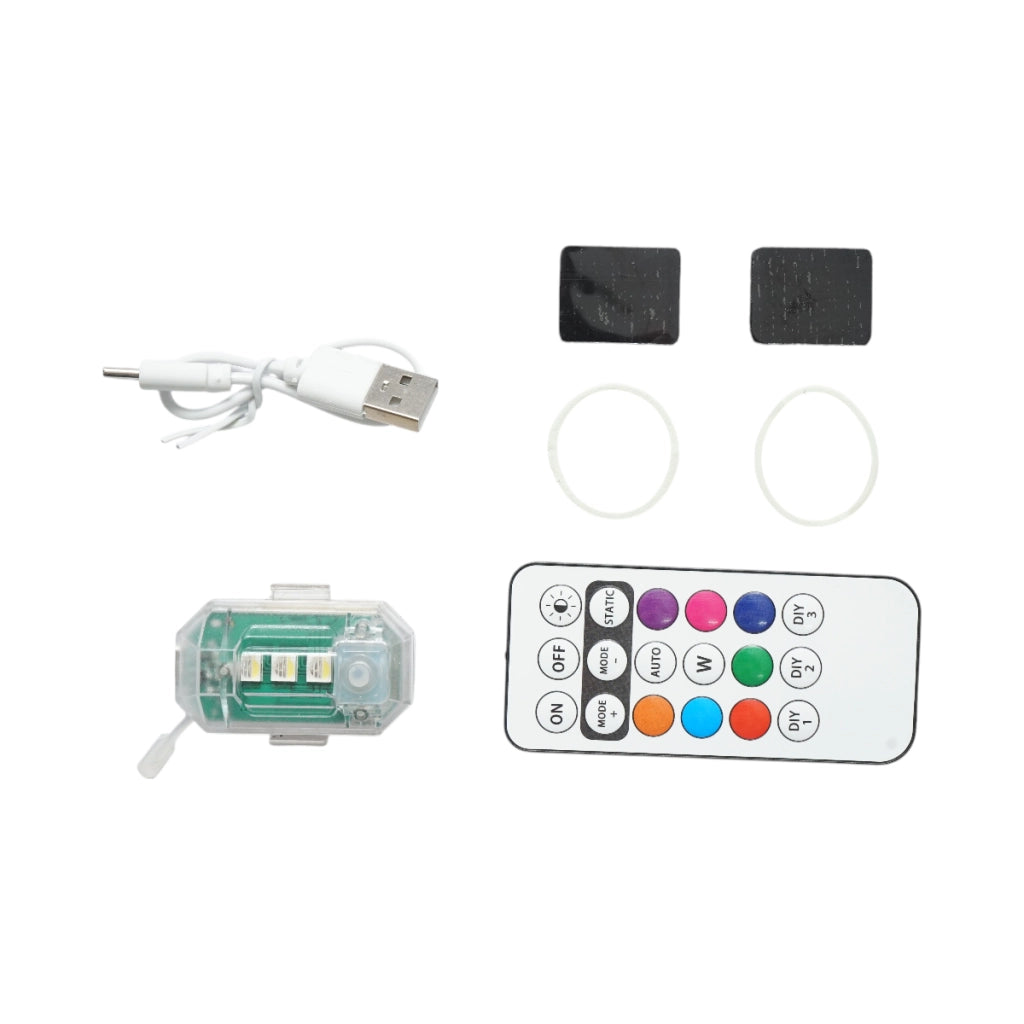 Lampada stroboscopica LED RGB con telecomando, 10 modalità, 8 colori, batteria al litio ricaricabile da 150 mAh USB-C IP65