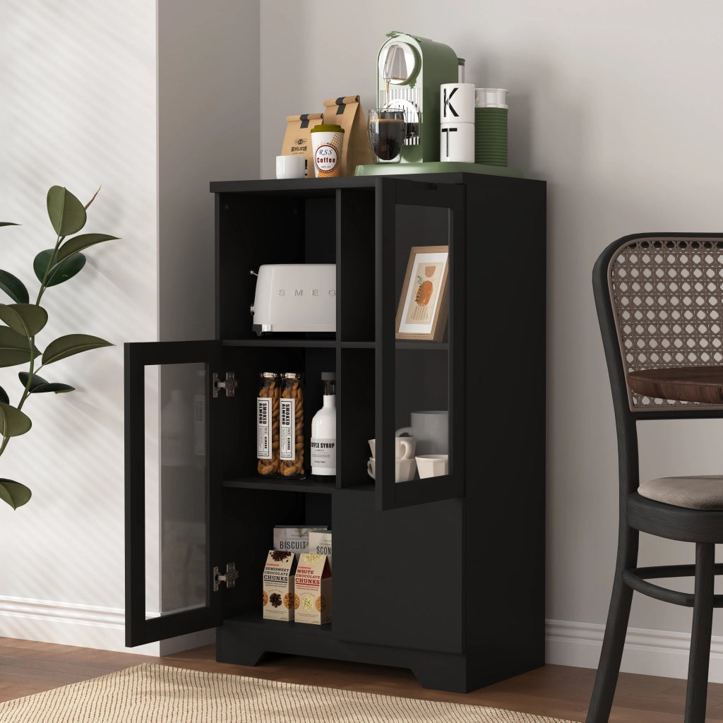 Credenza con 2 ante in vetro e 2 ripiani regolabili - per soggiorno - in MDF - nero