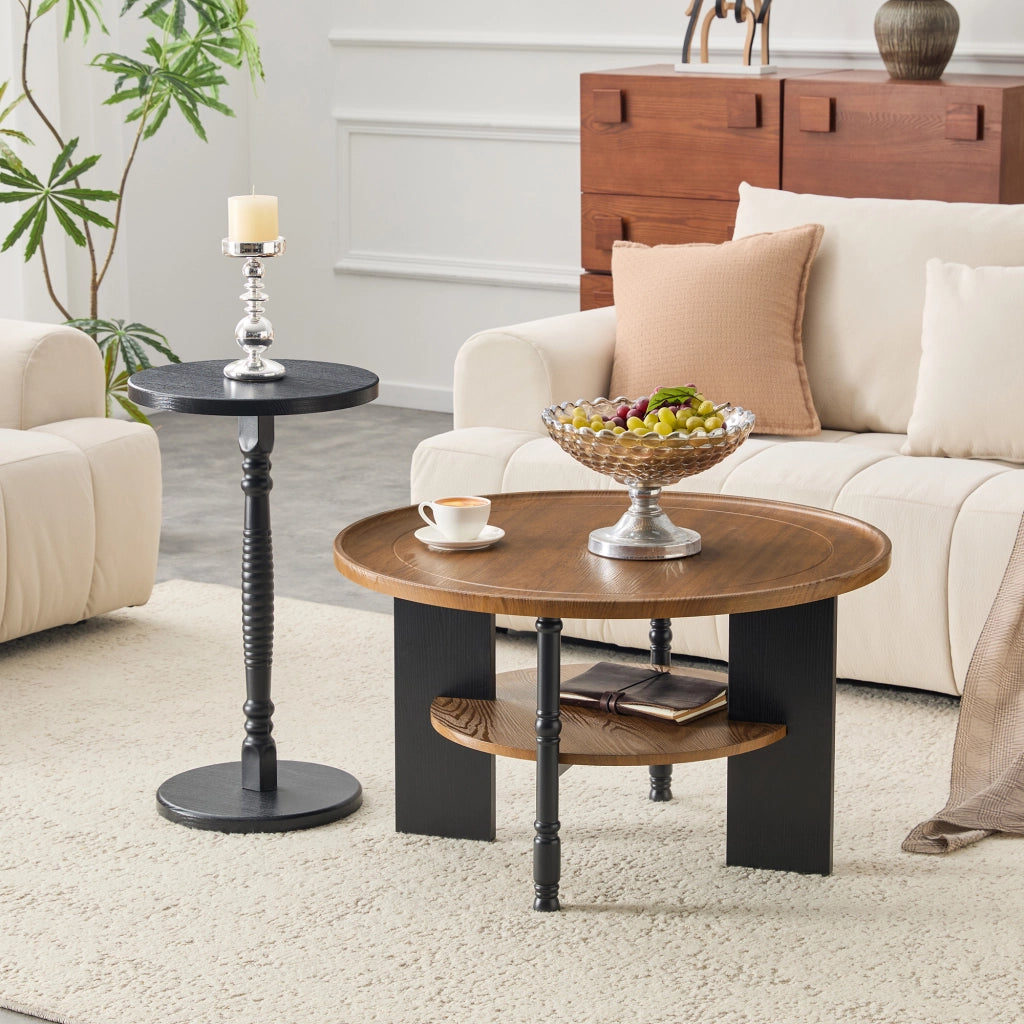 TAVOLINO DA CAFFÈ Rotondo Set da 2 pezzi Ø80 cm MDF Noce/Nero