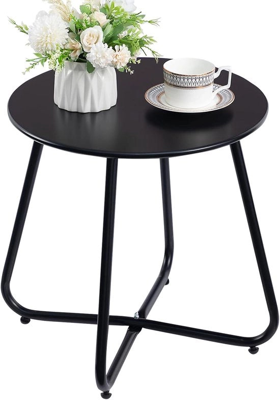 Tavolo da Giardino in Metallo Tondo con Accessori - Ideale per Esterni - Nero