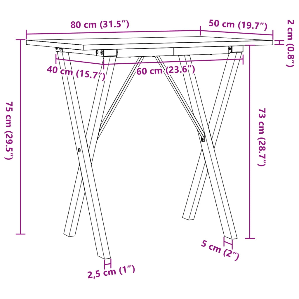 vidaXL Tavolo da Pranzo Telaio a X 80x50x75 cm Legno Pino e Acciaio