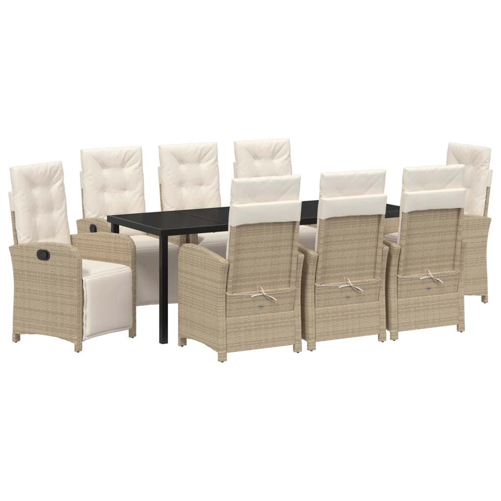 Set Pranzo Giardino 9 Pezzi Cuscini Beige in Rattan Polietilene