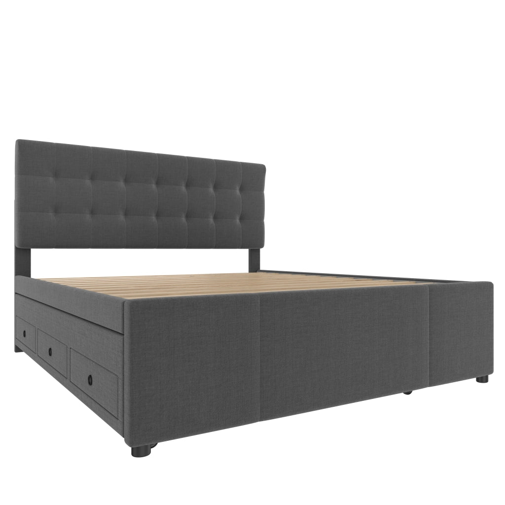 DESMIU Letto con cassetti 140 × 200 cm 2 posti con 3 cassetti e letto estraibile, testiera regolabile, senza materasso, grigio