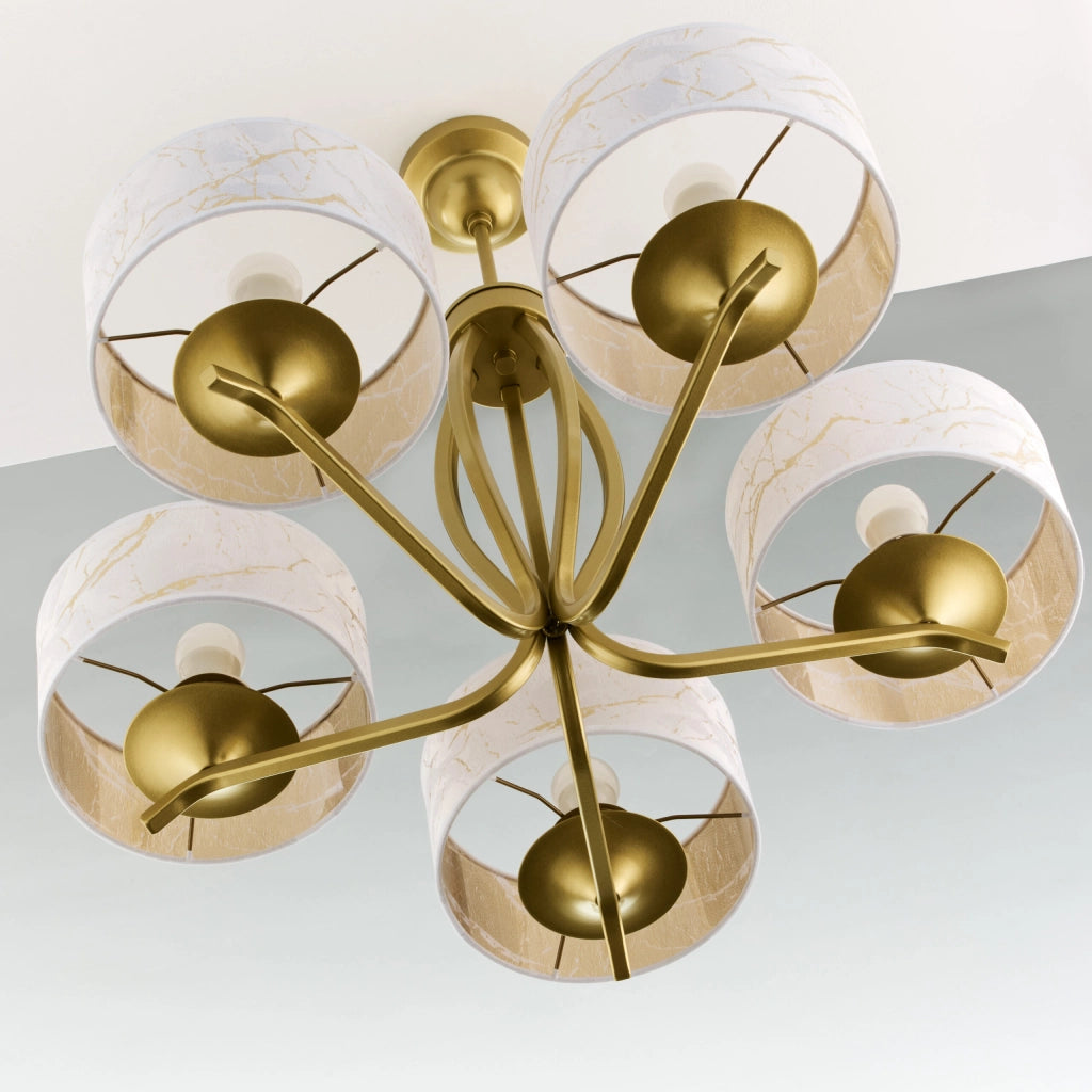 Lampadario Jupiter Kaszmir 5 luci oro con paralumi bianchi