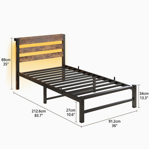Letto 90x200cm LED - Xylo - USB struttura metallo spazio ripiano