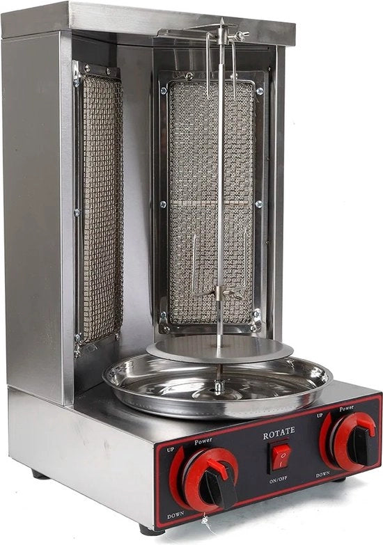 Griglia per Kebab/Döner - BBQ - Acciaio Inossidabile - 360° Rotante - 3000W - Barbecchi - 2 Fiammiferi