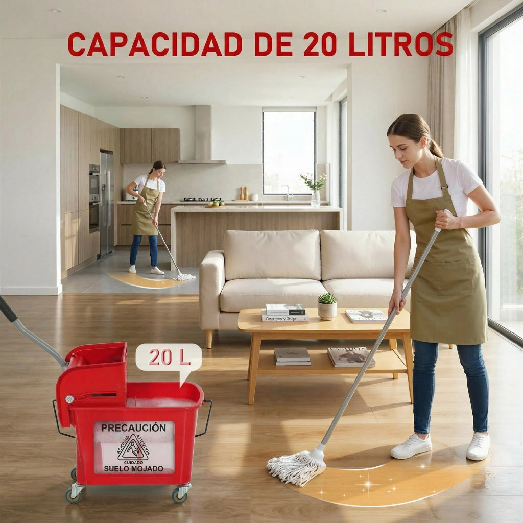 Secchio con scolapiatti e ruote ¨C Zephmum ¨C Rosso 45x26,5x70 cm