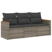 Set Divani da Giardino 3 pz | Set Salotto da Giardino con Cuscini Grigio in Polyrattan