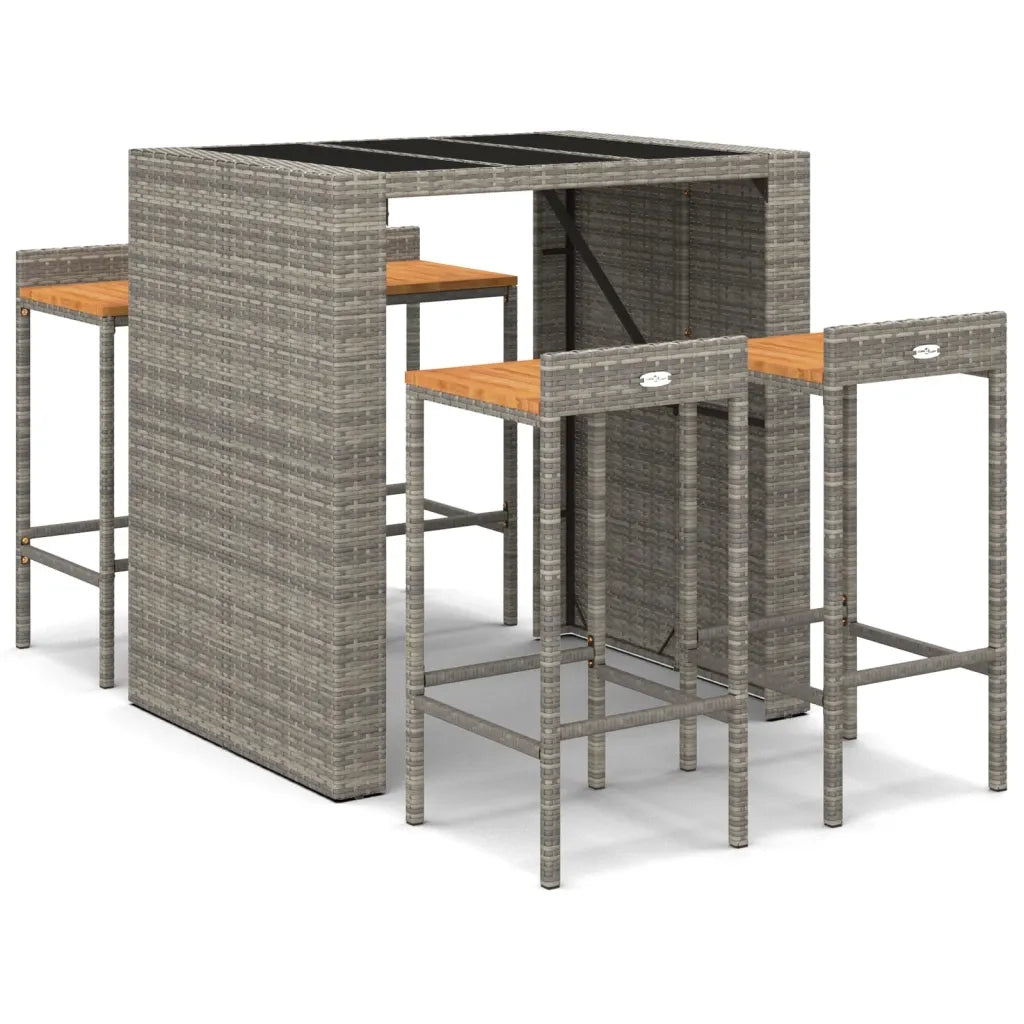 Set Bar Giardino 5pz Grigio Polyrattan e Legno Massello Acaciacod mxl 76708