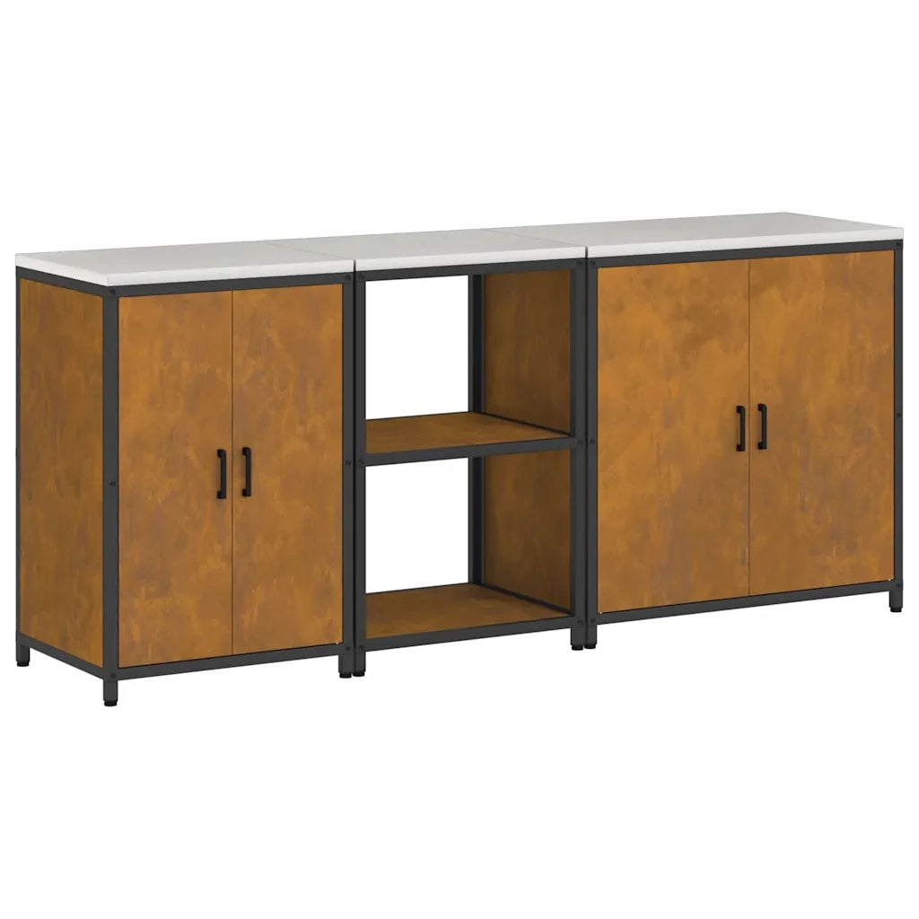 vidaXL Set di Stoccaggio per Cucina 3 pcs Ruggine 210 x 50 x 92 cm