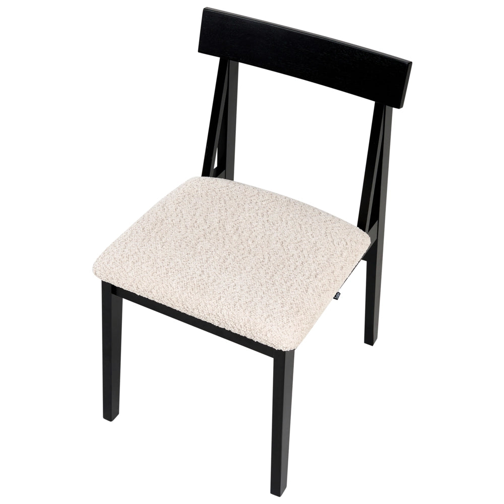 Set di 2 sedie da pranzo Struttura in legno di gomma scuro Seduta in bouclé beige Design retrò senza braccioli