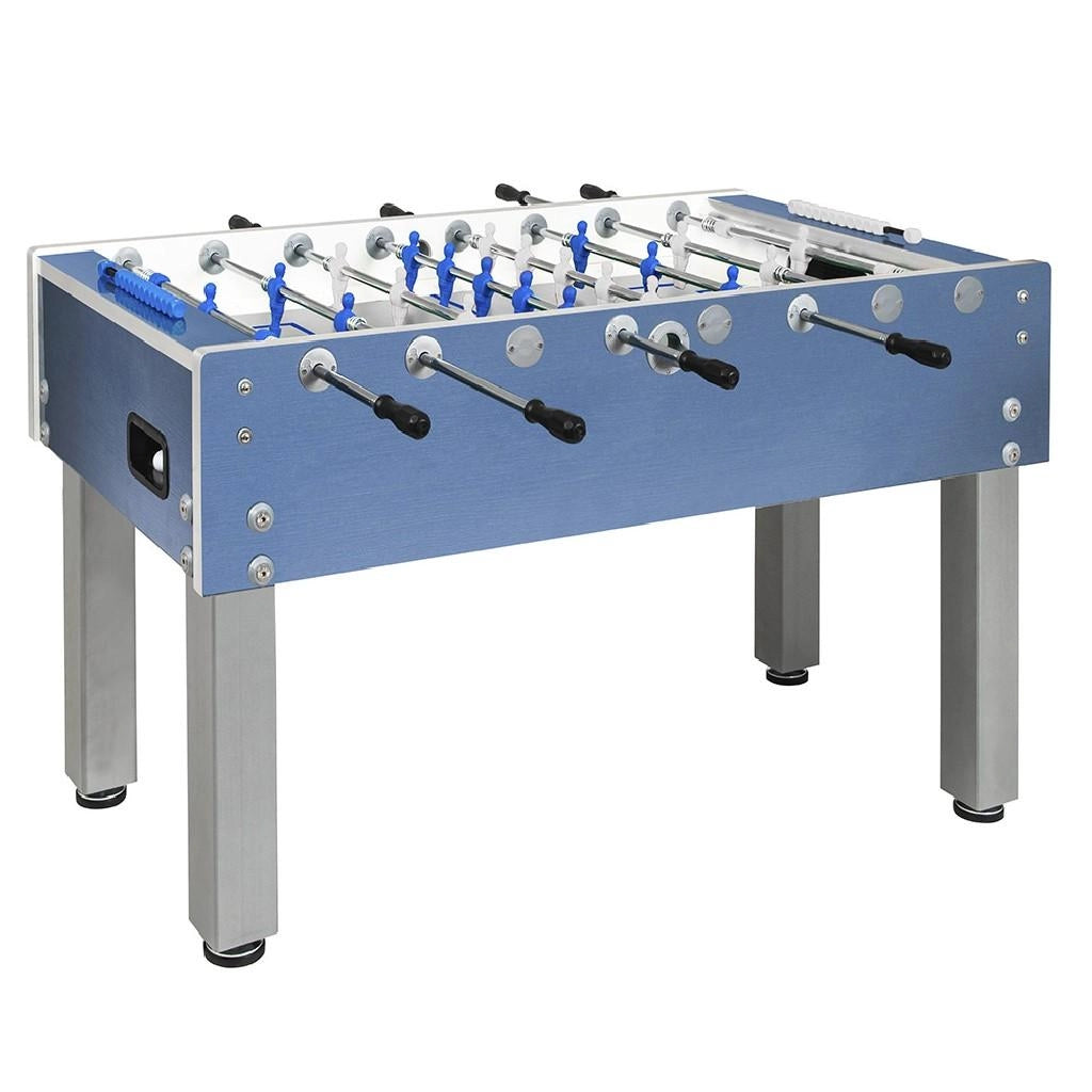 Calciobalilla G-500 WEATHERPROOF blu aste rientranti piano gioco corto
