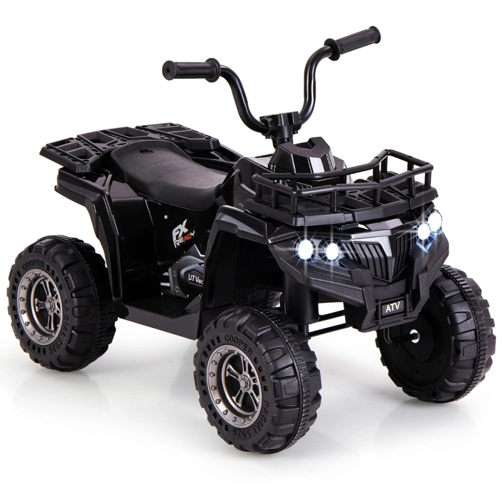 Atv per bambini elettrico quad 4 ruote 6v con avvio a pulsante, Atv per bambini con pneumatici tread e fari led Nero-Macchinine giocattoli
