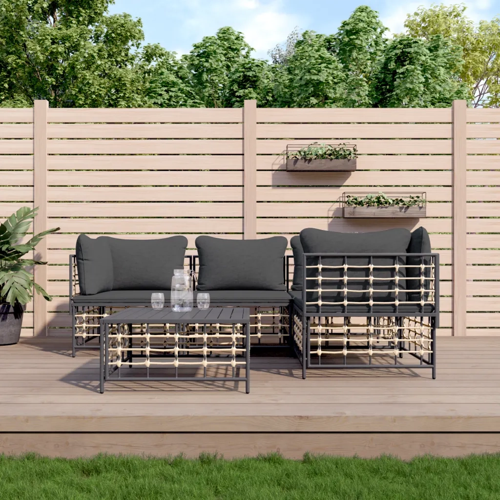 Set Divani da Giardino 5 pz | Set Salotto da Giardino con Cuscini Antracite in Polyrattan
