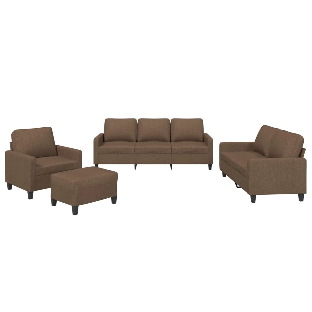 Set di Divani 4 pz con Cuscini Marrone in Tessuto