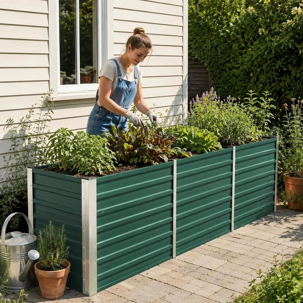 Garden Raised Bed Galvanized Steel 240x40x77 Cm Green