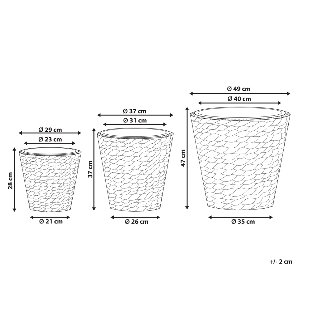 Set di 3 vasi per piante da interno e da esterno rotondi in giacinto d'acqua naturale