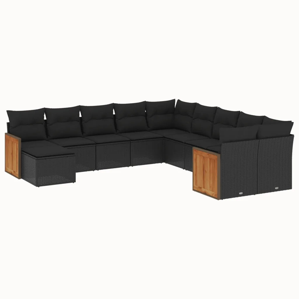 Set Divani da Giardino 11 pz con Cuscini in Polyrattan Nero 3228246