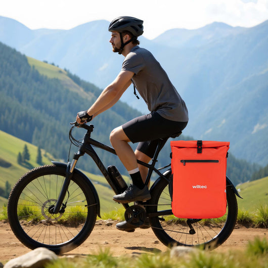 Borsa per bici 4in1 25 l rossa, impermeabile, montaggio al portapacchi posteriore, scomparto laptop, elementi riflettenti