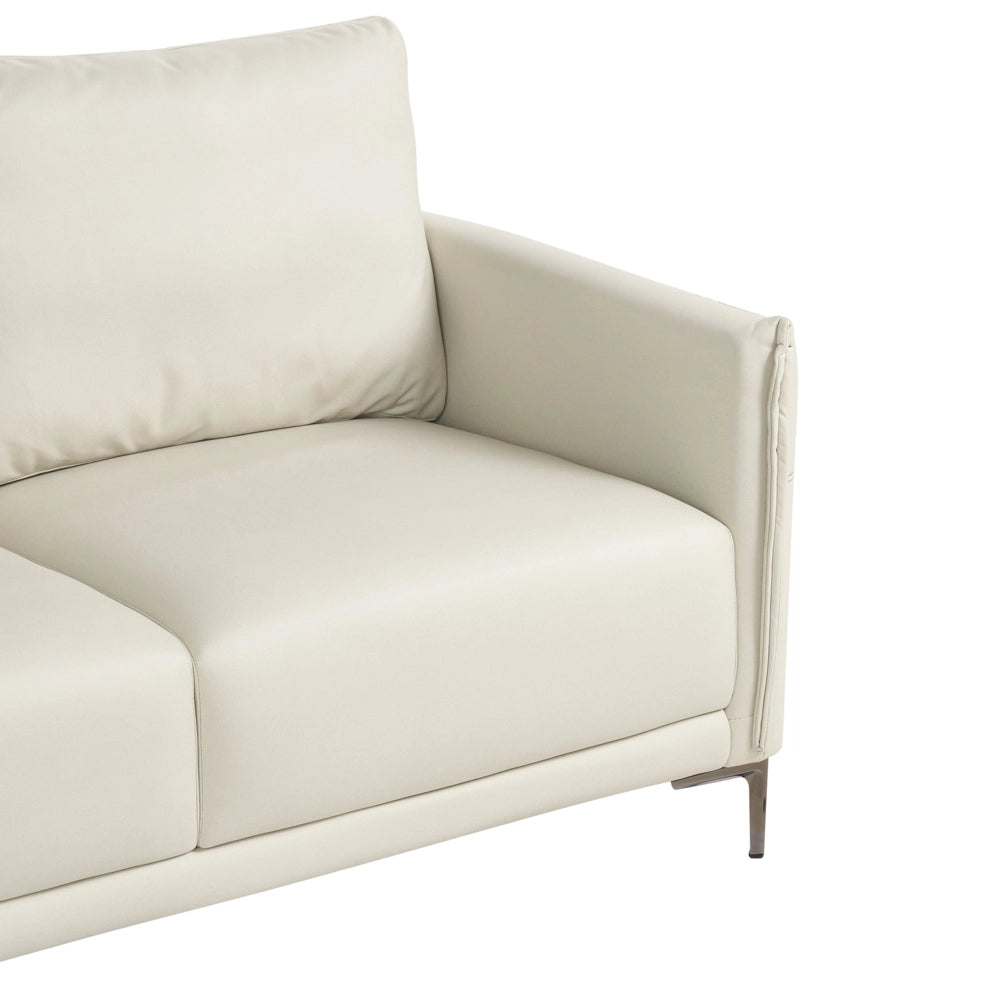 Divano 3 posti beige chiaro imbottito in tessuto con gambe in metallo stile moderno minimalista