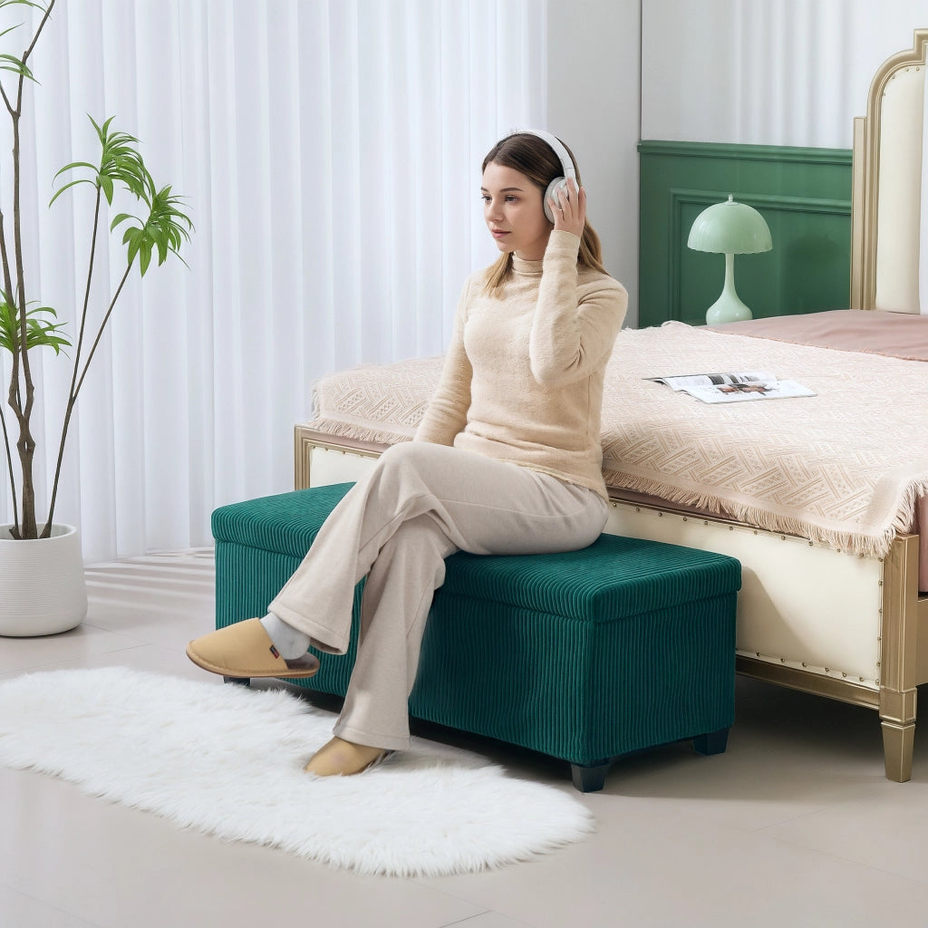 Pouf contenitore con coperchio in velluto ¨C zephmum ¨C verde 112x42x40 cm