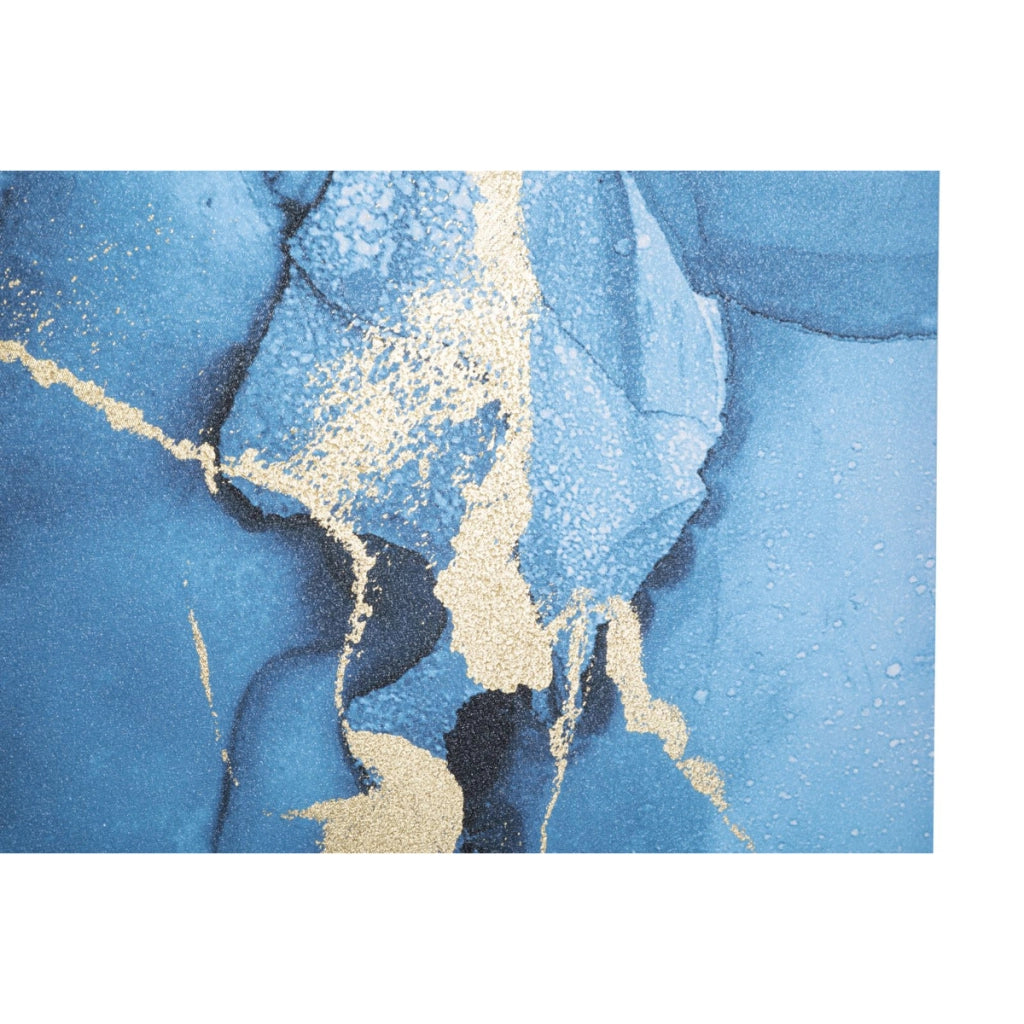Stampa dipinta Blu Rey astratta effetto marmo blu e oro su tela 80x120 cm