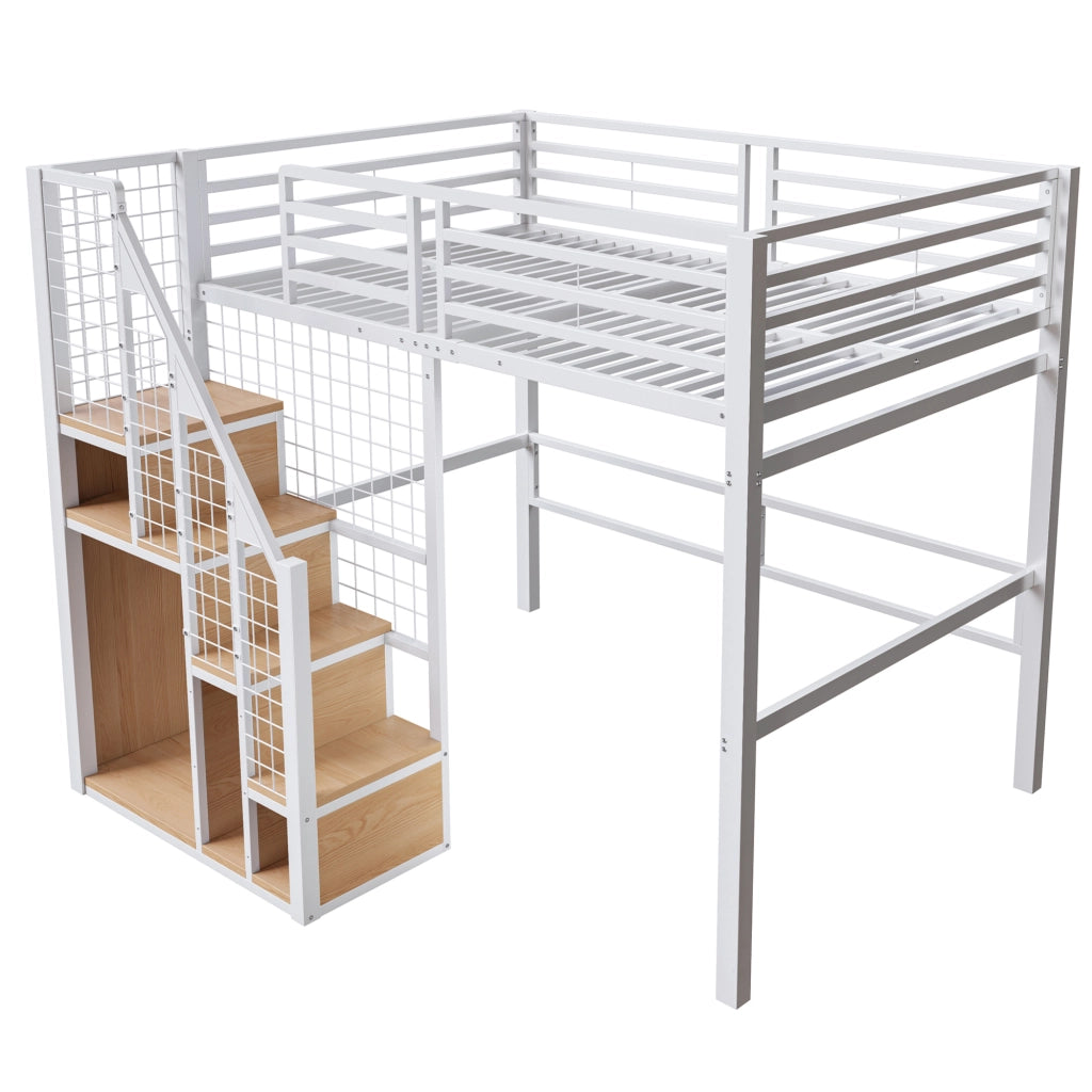 Letto a castello bianco con funzione contenitore in metallo 140x200 cm