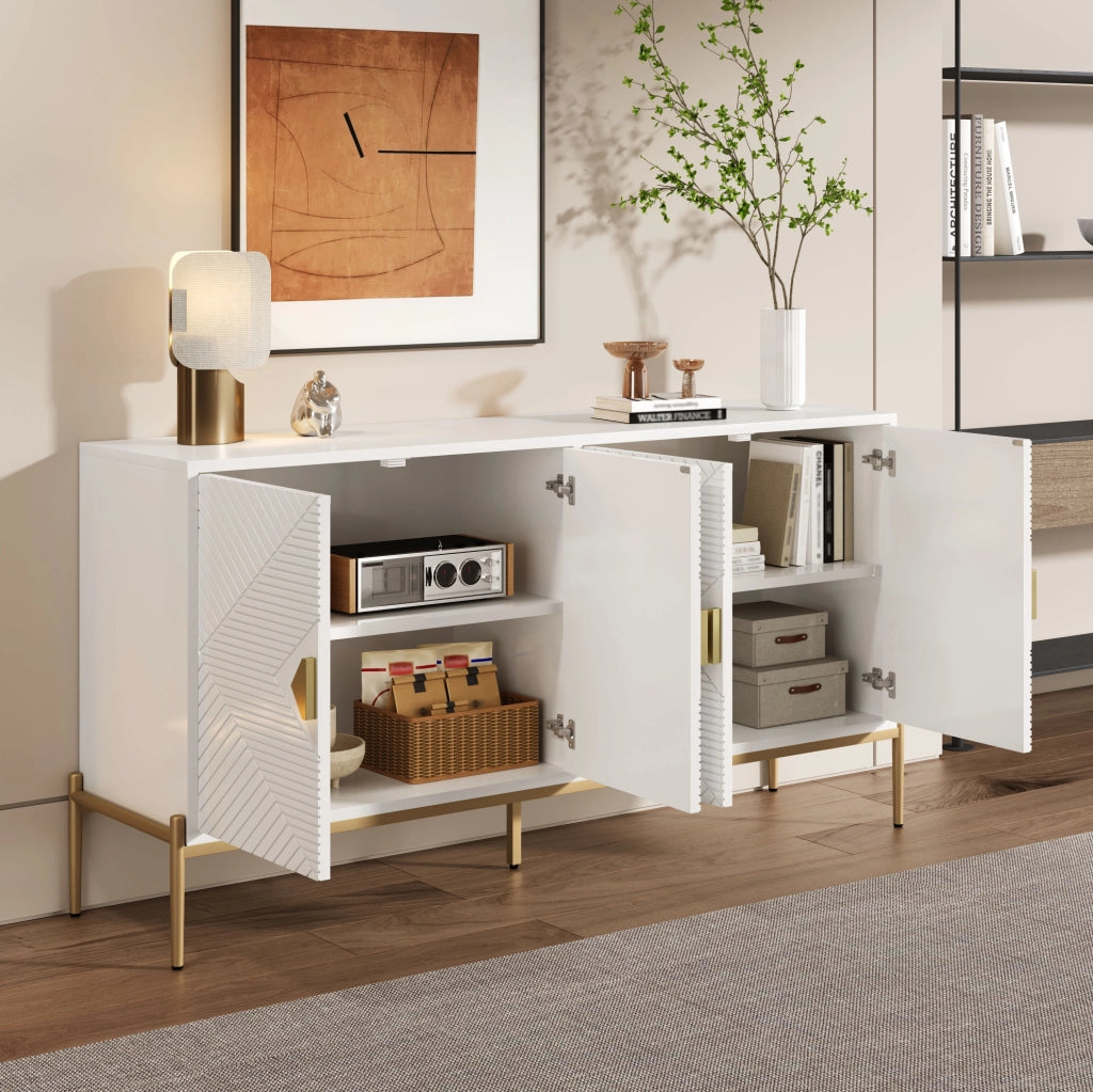 Sideboard bianco 4 ante geometriche 162x40x80 cm
