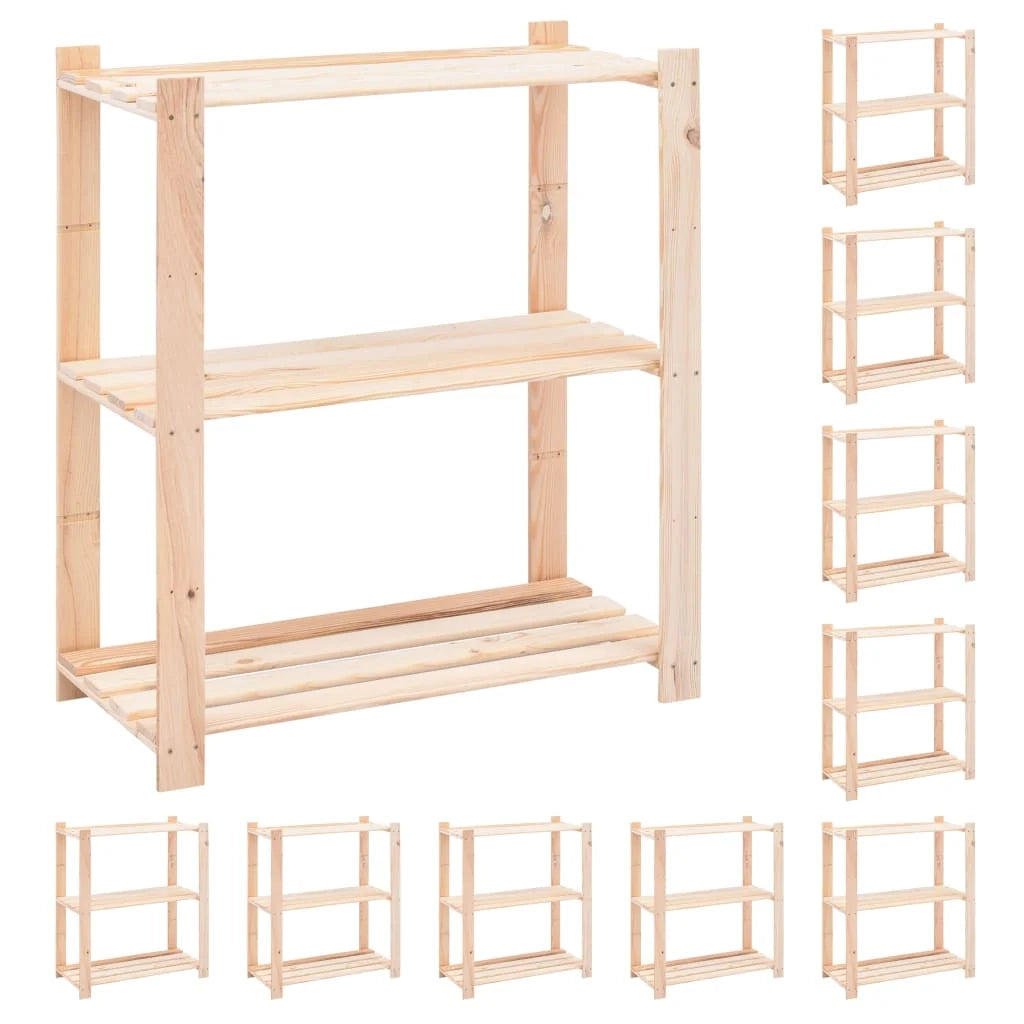 Scaffali portaoggetti a 3 livelli 10 pezzi 80 x 38 x 90 cm pino 150 kg beige 02_0045722