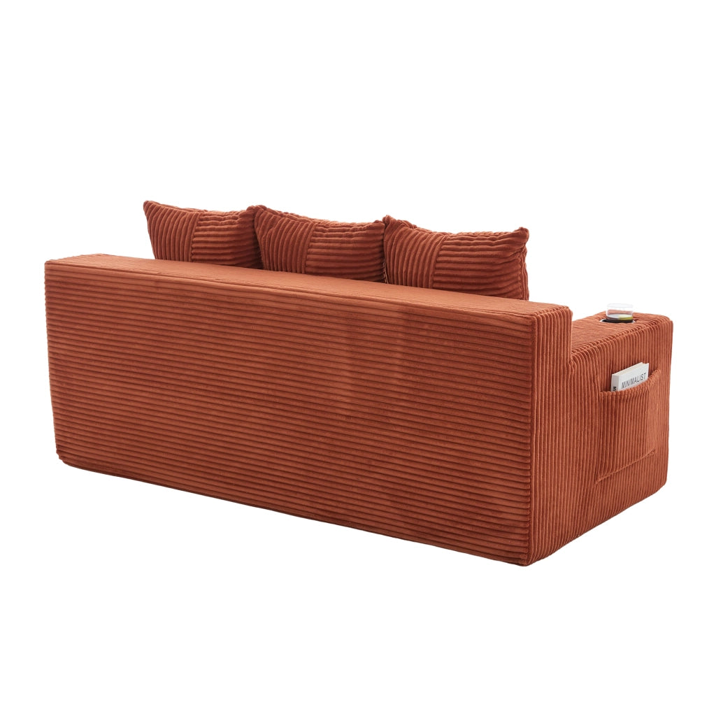 Divano modulare 172x87x64 cm trasformabile in cuscini separati in velluto a coste arancione