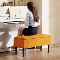 Panca Fondoletto in Poliestere e Legno per Camera da Letto e Ingresso, 95x38x45 cm, Arancione