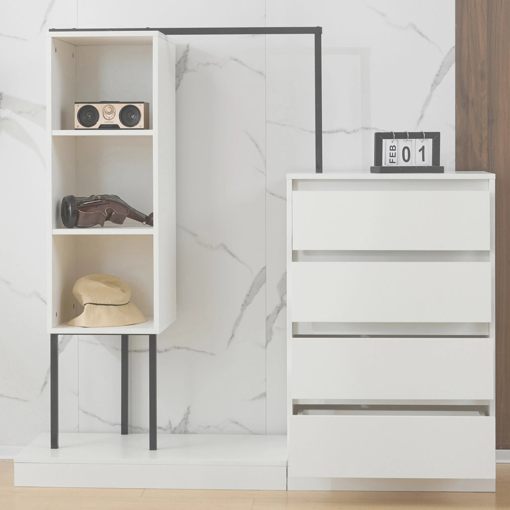 Armadio con Cassetti e Appendiabiti ¨C MINIMAL ¨C Bianco, 140x40x135