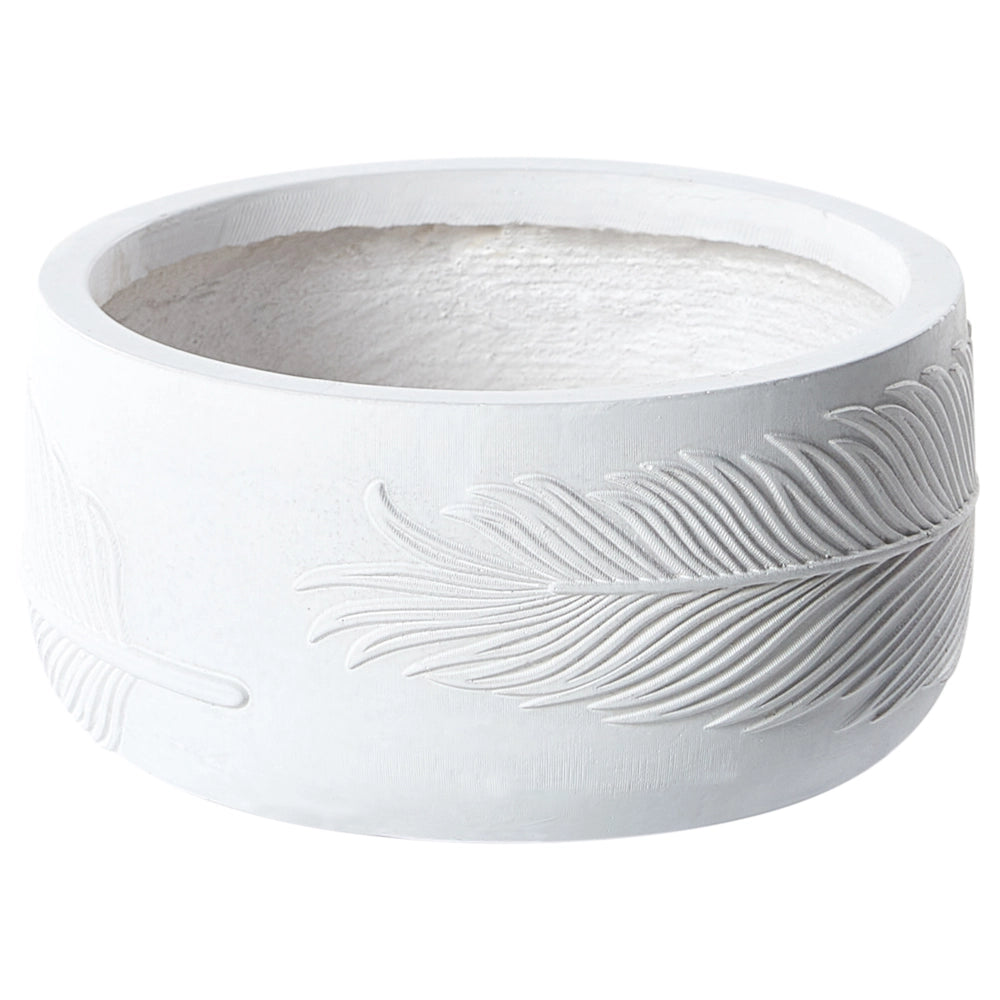 Vaso per piante da esterno in fibra di argilla bianco 25 x 25 x 14 cm Vaso rotondo resistente alle UC Motivo a foglie tradizionale