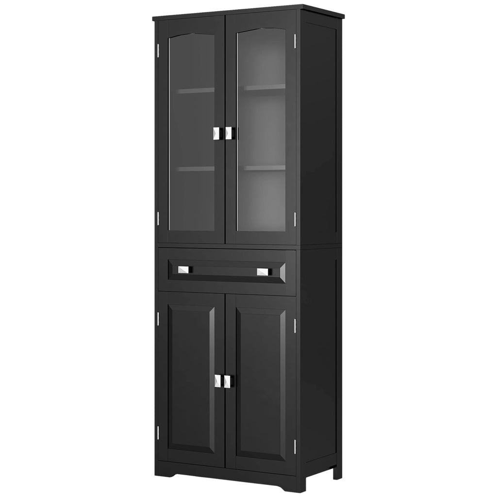 Armadio da Cucina 4 Ante con 2 Ante Vetrate e Cassetto ¨C Zephmum ¨C Nero 160x60x40 cm