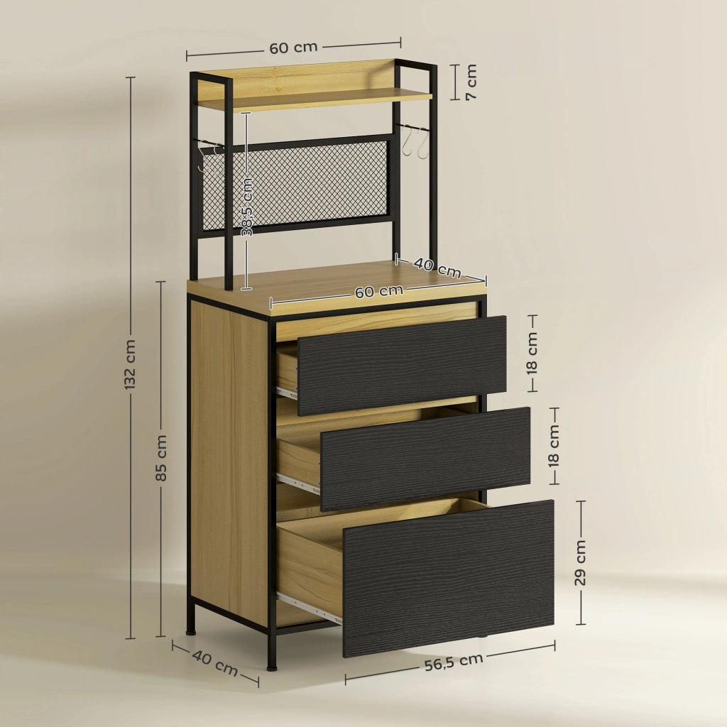 Armadio da cucina industriale con 3 cassetti e ripiano ¨C zephmum ¨C 60x40x132cm