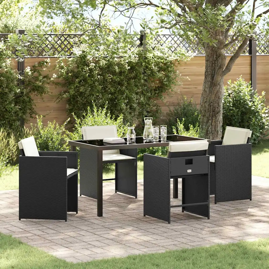 Set da Pranzo per Giardino 5 pcs Nero polyrattan