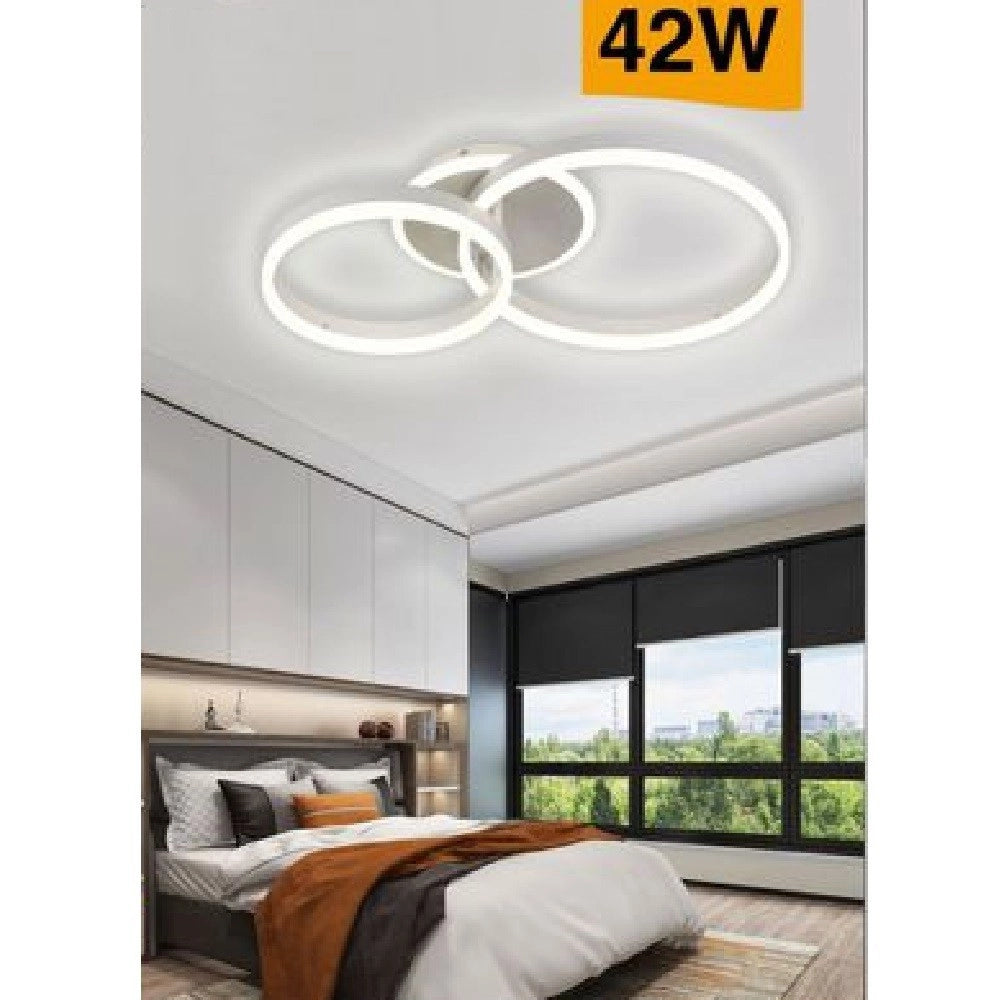 Trade Shop - Plafoniera Led 42 W Lampadario C35 Bianco Moderno Cerchi Luce 4000k 6500k 3000k - -bianco Naturale      -