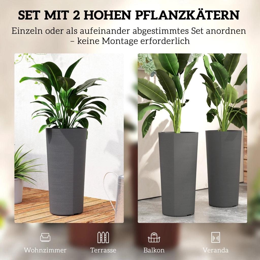 Set 2 Vasi da Giardino Impilabili Rotondi ¨C Xylo ¨C Grigio Scuro 35x35 cm
