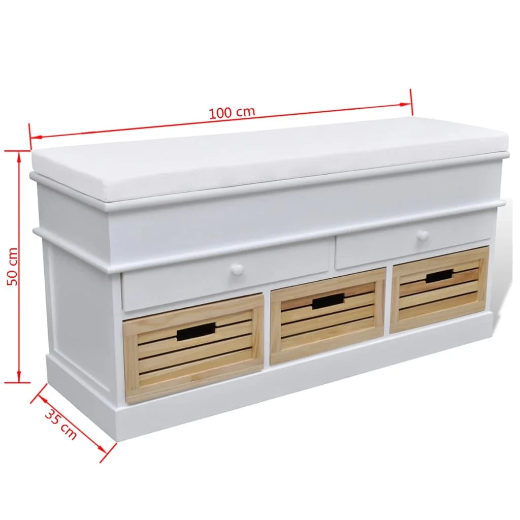 Panca da ingresso con contenitore cuscino e 2 cassetti bianca 02_0021278