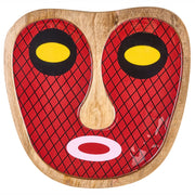 Decorazione da parete in legno di mango rosso decorativa da appendere con motivo astratto a forma di volto, realizzata a mano in stile boho