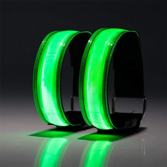 Cintura LED USB Ricaricabile - 2-Pack Cintura di Sicurezza Riflettente - Per Corsa, Jogging e Attività Sportive - Per Adulti e Bambini - Luce di Sicurezza - Verde - Regolabile