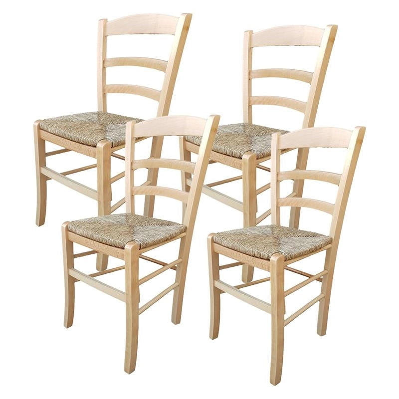SEDIA IN LEGNO COLORE NATURALE 44×42×87 CM MODELLO PAESANA CON SEDUTA IN PAGLIA NATURALE LACCATA E SCHIENALE ALTO - 4PZ