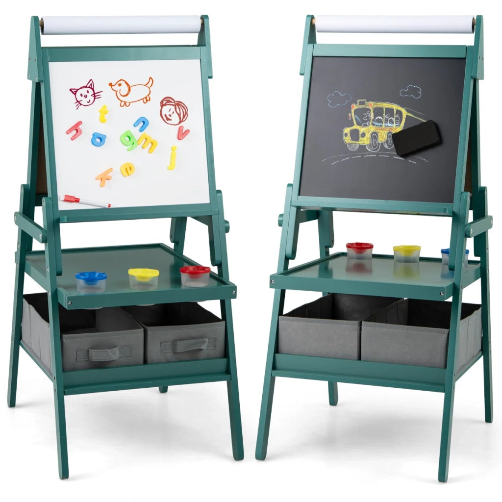 Cavalletto per bambini 3 in 1 54 x 46 x 101,5 cm con rotolo di carta e spazio di archiviazione stile educativo MDF verde 20_0011421