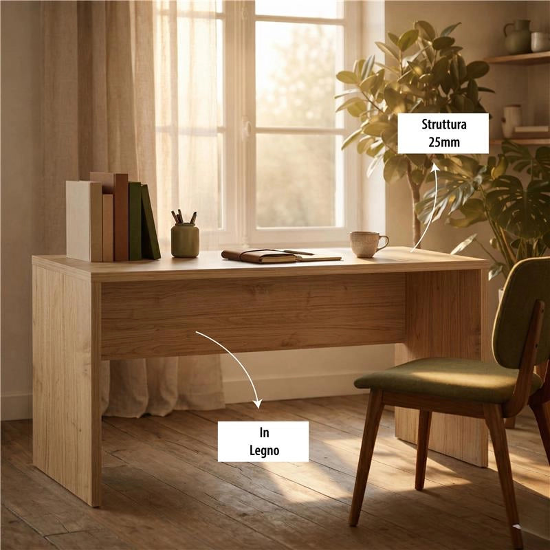 SCRIVANIA RETTANGOLARE MODERNA PER CAMERA DIMENSIONI 76X160X69 CM, COLORE NOCE