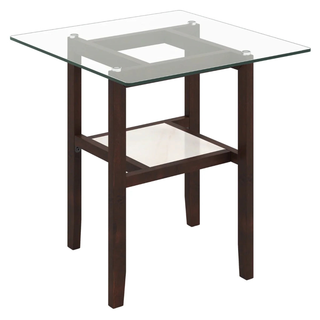 Tavolino quadrato 61 x 61 x 62 cm pratico design a 2 ripiani stile moderno vetro temperato marrone 20_0014061