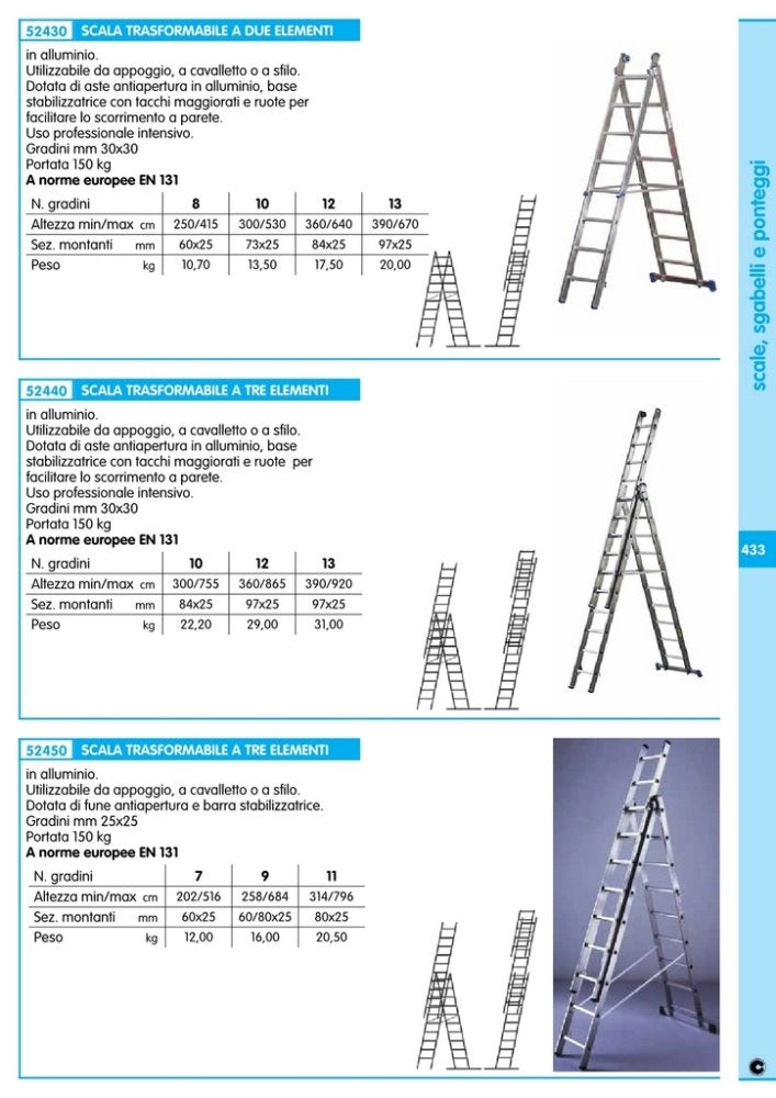 1pz scala alluminio  stilo 9+9+9 gradini 258-594 cm cod:ferx.2777